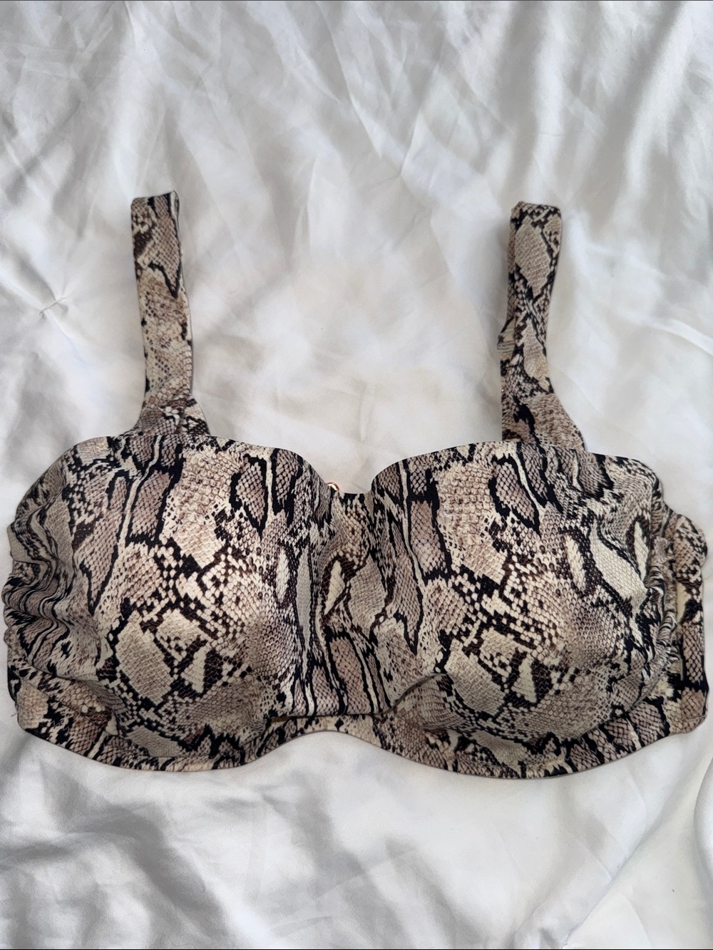 Shade & Shore Bikini Top 36D Snakeskin Print Tan Beige Padded Underwire